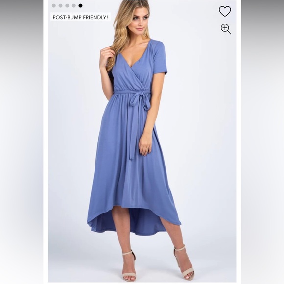 Slate Blue Solid Hi-Low Maternity Wrap Dress - Picture 4 of 5
